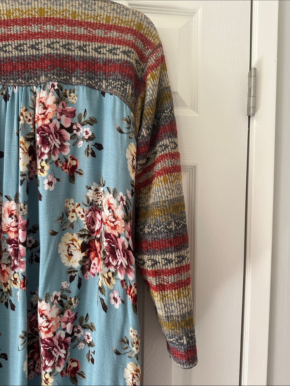 Boho Floral-Panel Maxi Dress in Blue and Multicolor - Picture 9 of 9